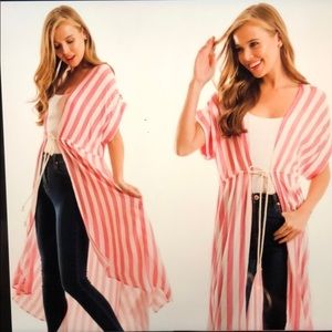 Love In hot pink and white duster